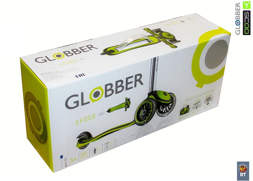 Самокат Y-Scoo RT Globber My Free New Technology с блокировкой колес, зеленый  